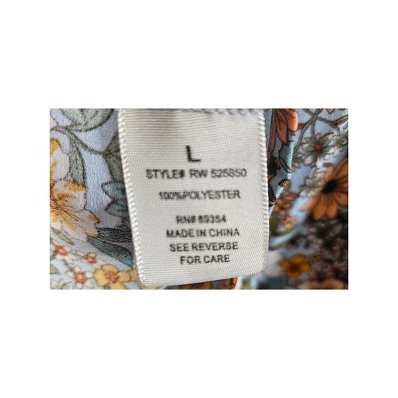 No Comment Womens L Floral‎ Dress & Side Waist Slits Puffy Sleeves Boho - Picture 8 of 16